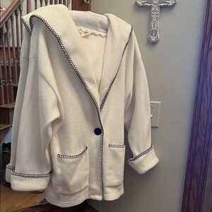 Coldwater Creek Cream Teddy Jacket with Black Trim